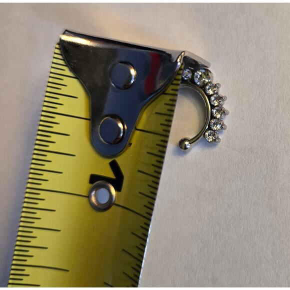 Faux Septum Silver Toned Ring with 11 Rhinestones - Picture 4 of 4